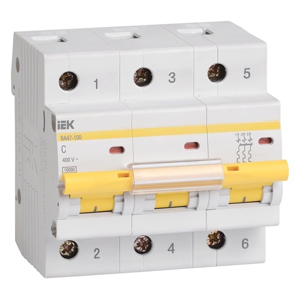 Автоматический выключатель ВА 47-100 3Р 25А 10 кА характеристика С ИЭК (автомат электрический)