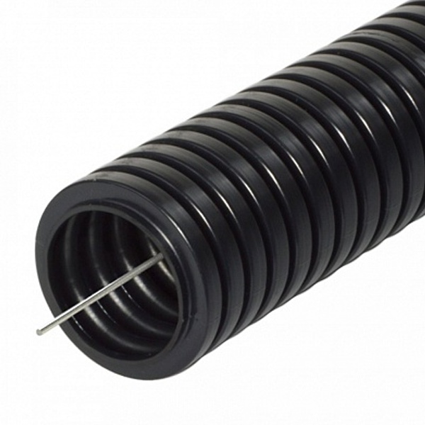 Труба гофрированная ПА HF 32 мм безгалогенная с протяжкой черная [бухта 25м] Промрукав (гофра для кабеля)