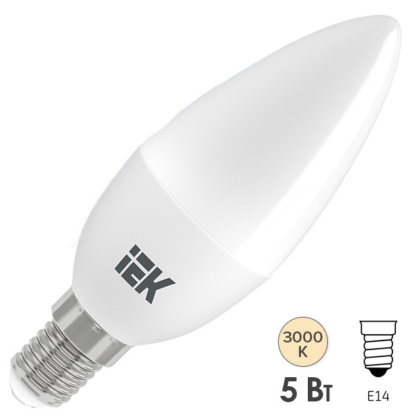 Лампа светодиодная ECO C35 свеча 5Вт 230В 3000К E14 IEK 442199