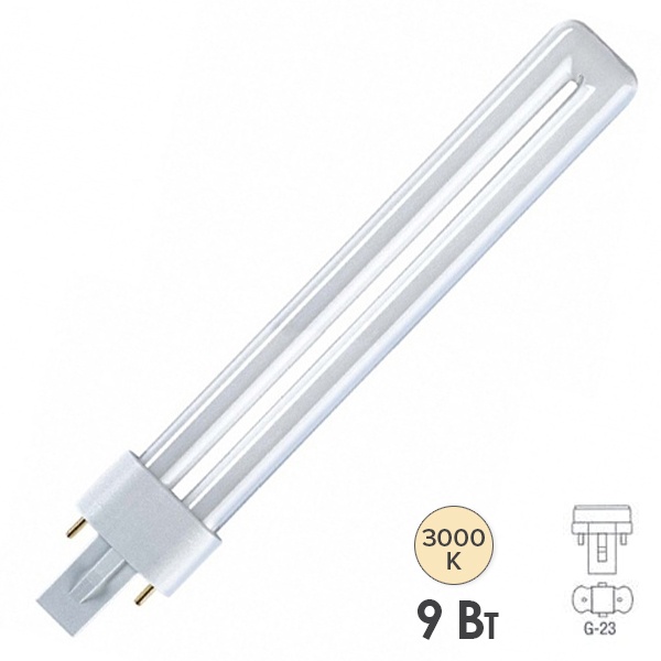 Лампа компактная люминесцентная Dulux S 9W/830 3000K G23 тепло-белая Osram