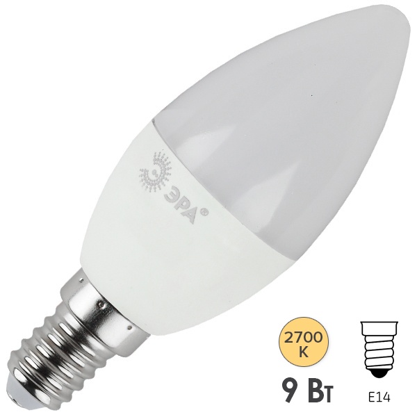 Лампа светодиодная свеча ЭРА LED B35 9W 827 E14 теплый свет 576689