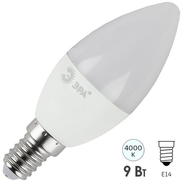 Лампа светодиодная свеча ЭРА LED B35 9W 840 E14 белый свет 576702