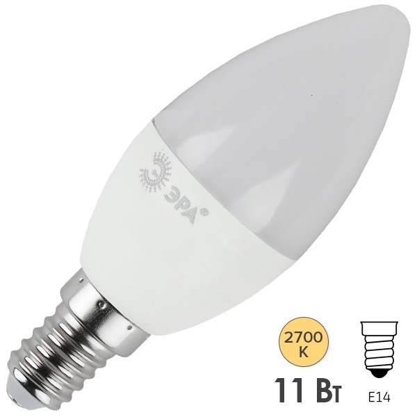 Лампа светодиодная свеча ЭРА LED B35 11W 827 E14 теплый свет 732301