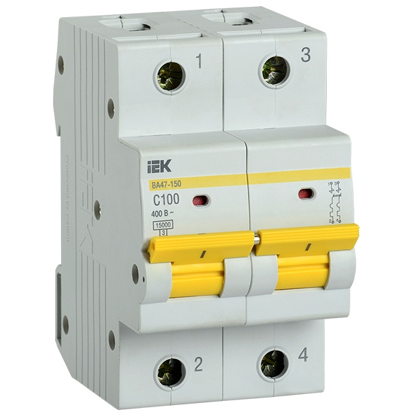 Автоматический выключатель ВА47-150 2Р 100А 15кА характеристика С ИЭК (автомат электрический)
