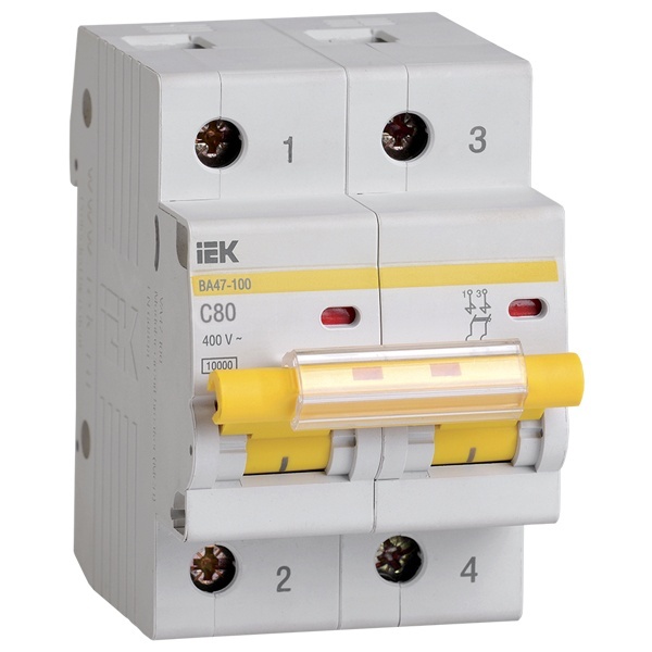 Автоматический выключатель ВА 47-100 2Р 80А 10 кА характеристика С ИЭК (автомат электрический)