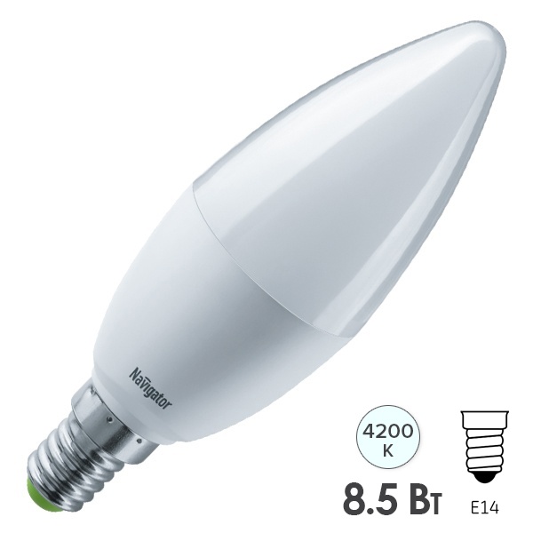 Лампа светодиодная свеча Navigator 61 325 NLL-C37-8.5-230-4K-E14-FR 8.5W 4000K 680lm белый свет