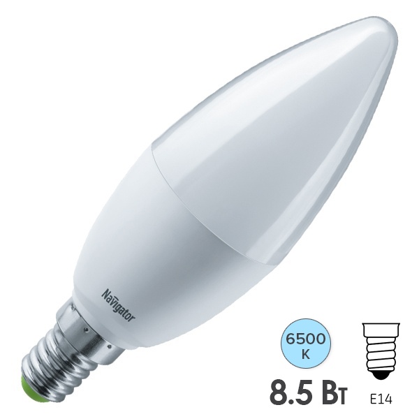 Лампа светодиодная свеча Navigator 61 326 NLL-C37-8.5-230-6.5K-E14-FR 8.5W 6500K 730lm дневной свет
