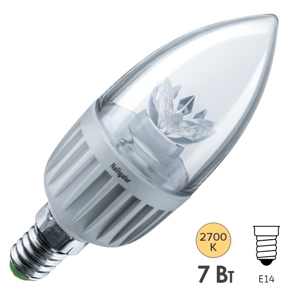 Лампа светодиодная свеча Navigator 71 854 NLL-C37-7-230-2.7K-E14-CL 7W 2700K 500lm теплый свет
