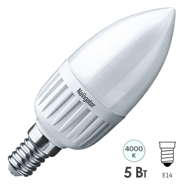Лампа светодиодная свеча Navigator 94 482 NLL-P-C37-5-230-4K-E14-FR 5W 4000K 400lm белый свет