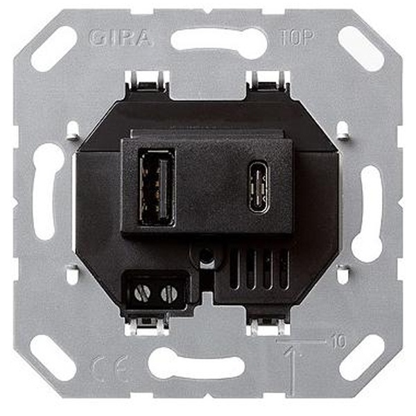 Механизм USB зарядка 2-х местная тип А и С, 3000mA Gira черный