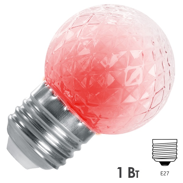 Лампа-строб Feron LB-377 Шарик прозрачный E27 1W 230V красный G45
