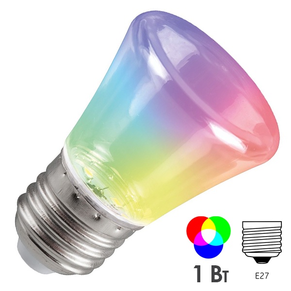 Лампа светодиодная Feron LB-372 Колокольчик C45 прозрачный 1W RGB быстрая смена цвета 230V E27