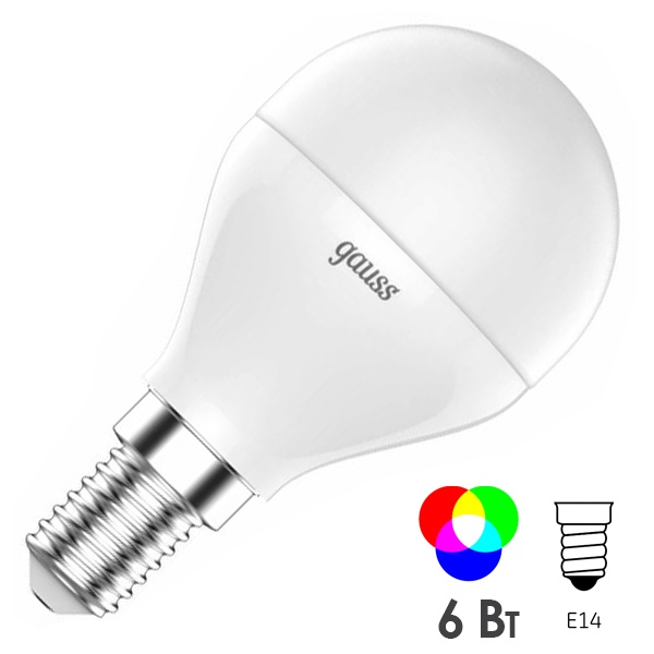 Светодиодная лампа шарик LED 6W E14 RGBW+диммирование Gauss