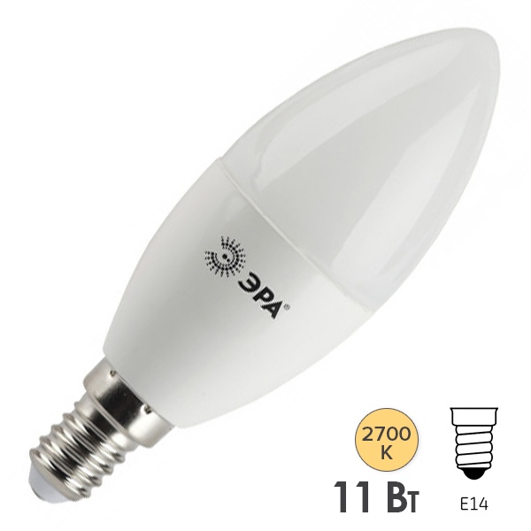 Лампа светодиодная свеча ЭРА STD LED B35 11W 827 E14 11W теплый белый свет