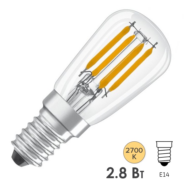 Лампа светодиодная для холодильника Osram PT2625 2,8W/827 220-240V CL E14 250lm d63x26mm Filament