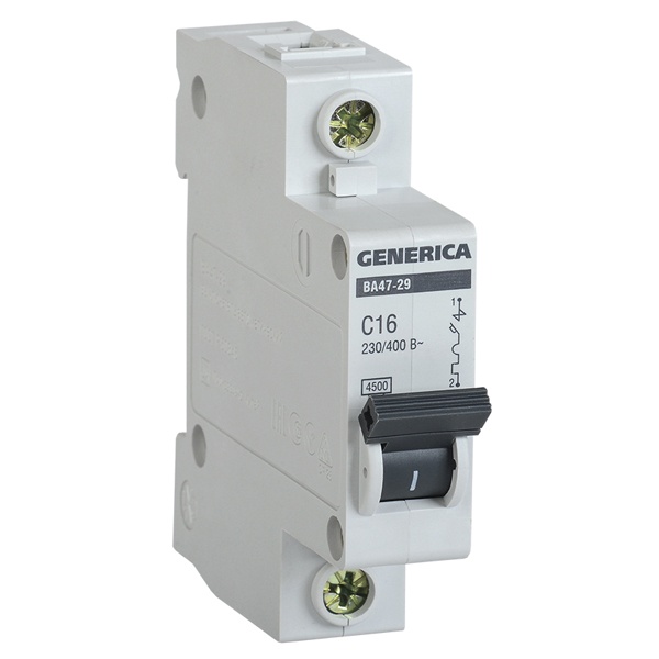Автоматический выключатель GENERICA ВА 47-29 1Р 16А 4,5кА характеристика С ИЭК (автомат электрический)