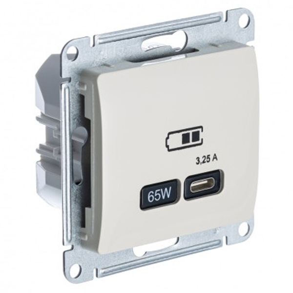 Зарядка USB тип С 65W высокоскоростная зарядка QC, PD,SE Glossa, молочный