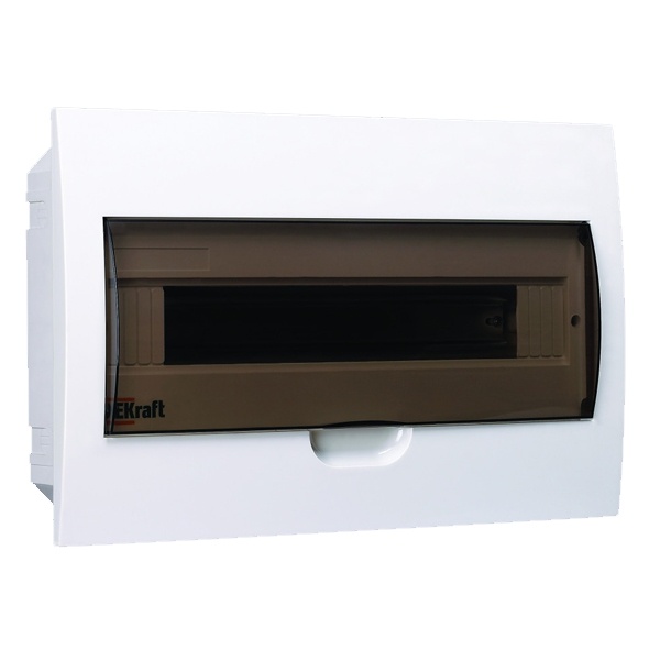Шкаф пластиковый встраиваемый ЩРВ-П на 18 модулей (1х18) прозрачная дверь шины IP41 DEKraft белый