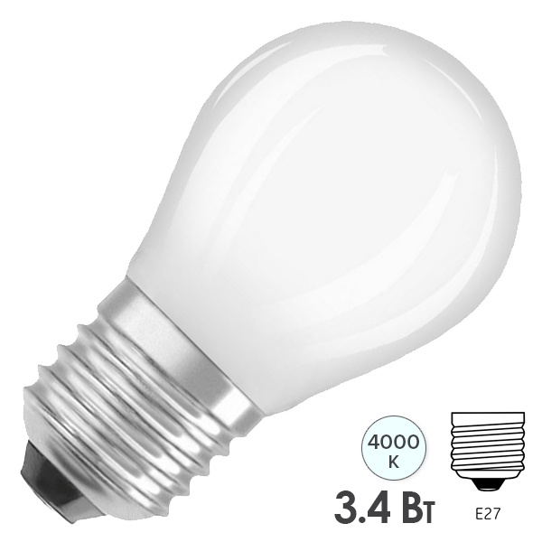 Светодиодная лампа шарик LED SUPERSTAR+ CL P 3,4W (40W) 4000K E27 FR диммируемая филаментная Osram