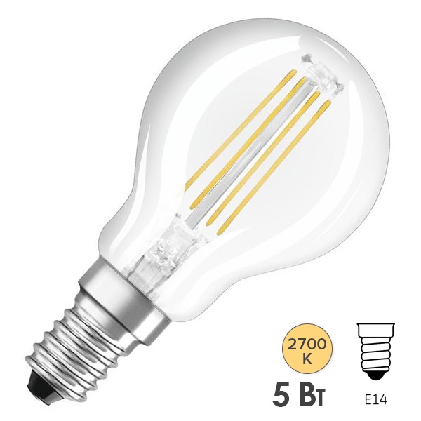 Светодиодная лампа шарик LED Superstar CL P 5W (40W) 2700K E14 CL диммируемая филаментная Osram