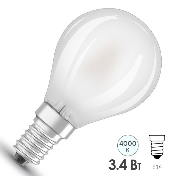 Светодиодная лампа шарик LED SUPERSTAR+ CL P 3,4W (40W) 4000K E14 FR диммируемая филаментная Osram