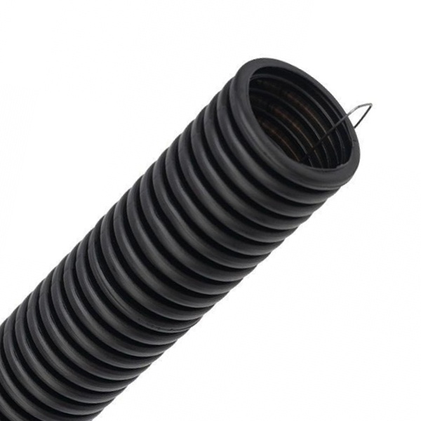 Труба гофрированная ПНД d25мм с протяжкой (бухта 50м) черная REXANT (гофра для кабеля)