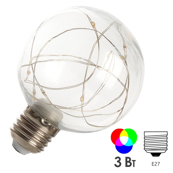 Лампа светодиодная Feron LB-381 G80 3W 230V E27 RGB