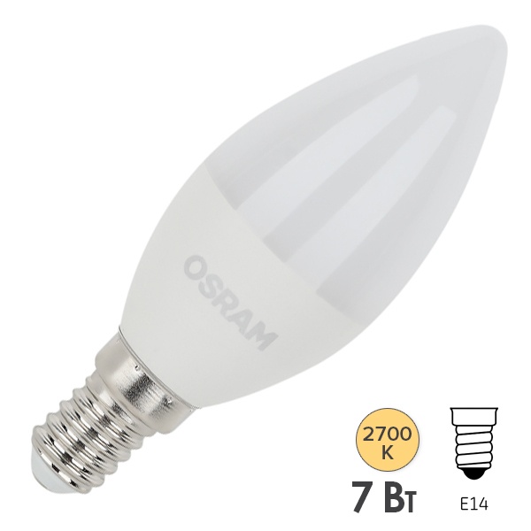 Лампа светодиодная свеча Osram LED LS B60 7W/827 230V FR E14 600lm