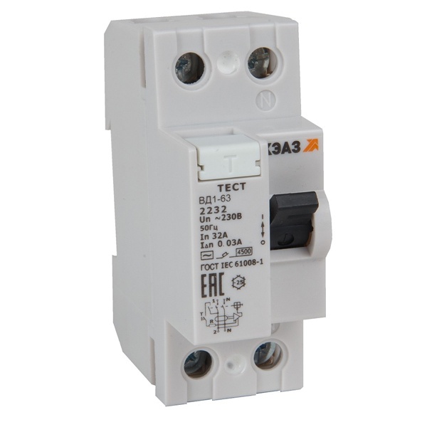 Выключатель дифференциального тока (УЗО) ВД1-63-2263-АС УХЛ4 2Р 63А 30мА тип AC электронный КЭАЗ