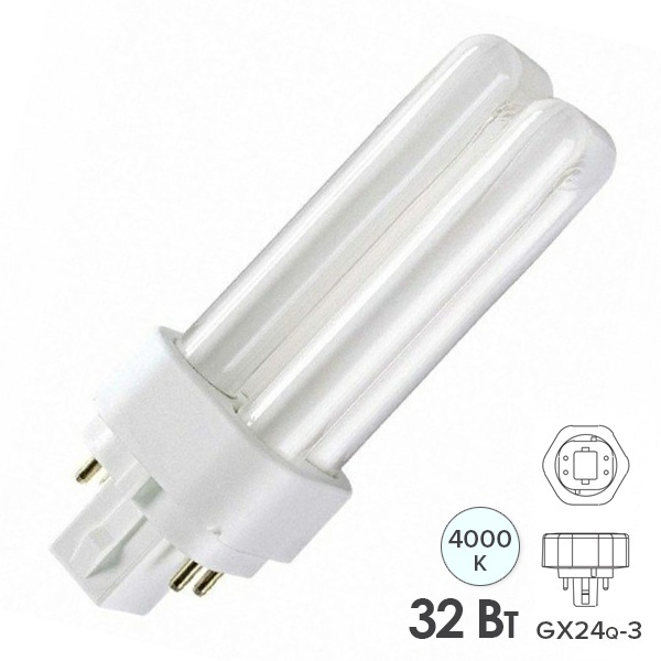 Лампа компактная люминесцентная Dulux T/E Plus 32W/840 4000K GX24q-3 холодно-белая Osram