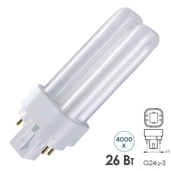 Лампа компактная люминесцентная LBL D/E 71004 26W 4000K G24q-3 (аналог PL-C/Dulux D/E 26W/840)