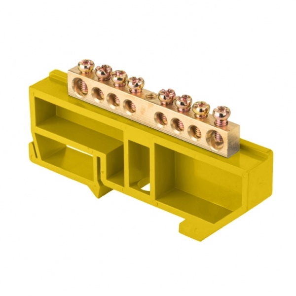 Шина N (6х9мм) 100А 8 отверстий латунь изолятор на DIN-рейку EKF PROxIma желтый