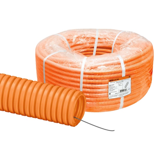 Труба гофрированная ПНД d20 с зондом (100м) легкая оранжевая TDM (гофра для кабеля)