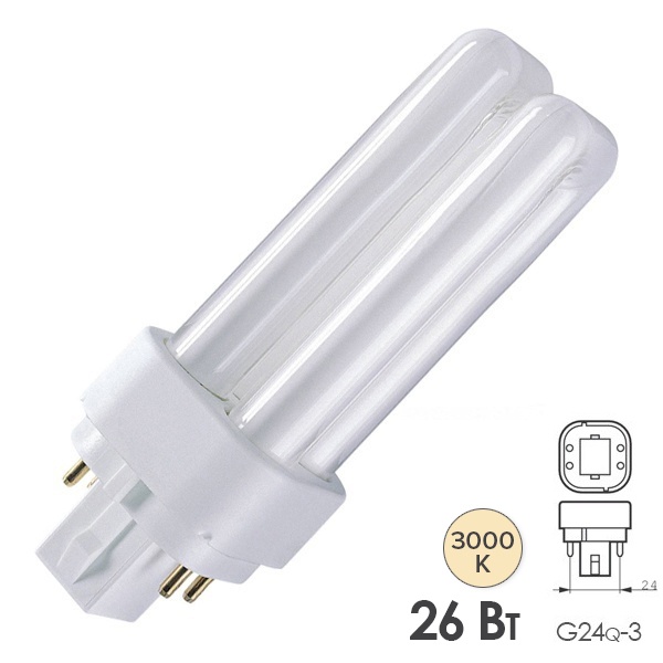 Лампа компактная люминесцентная LBL D/E 71008 26W 3000K G24q-3 (аналог PL-C/Dulux D/E 26W/830)