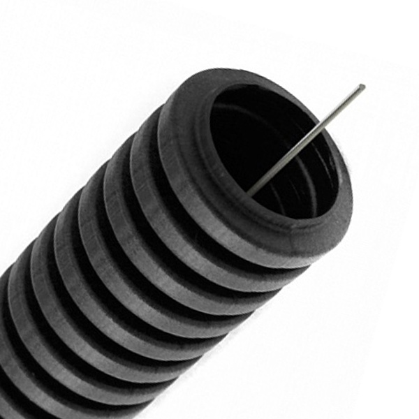Труба гофрированная ПВХ 20 мм гибкая лёгкая с протяжкой черная [бухта 25м] Промрукав (гофра для кабеля)