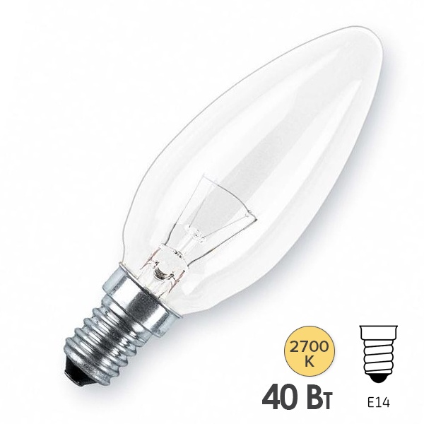 Лампа накаливания свеча ДС (В36) 40W 230V E14 прозрачная Favor