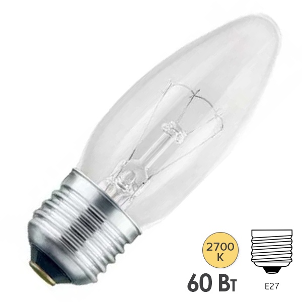 Лампа накаливания свеча ДС (В36) 60W 230V E27 прозрачная Favor
