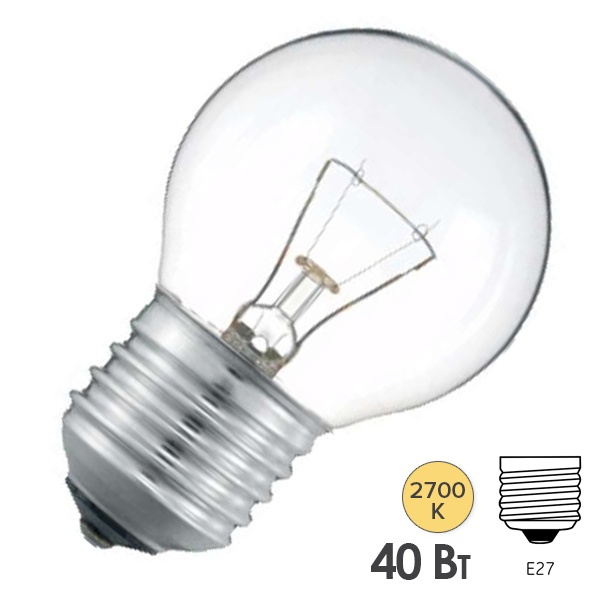 Лампа накаливания шарик ДШ (P45) 40W 230V E27 прозрачная Favor