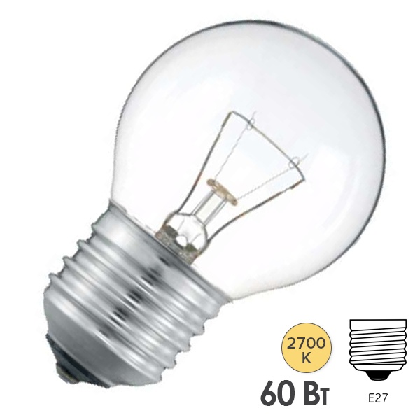 Лампа накаливания шарик ДШ (P45) 60W 230V E27 прозрачная Favor