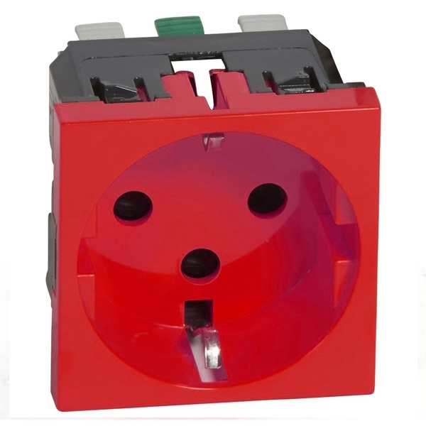 Розетка 2К+З винтовой зажим с защитными шторками, механическая блокировка 2 модуля SPL красный