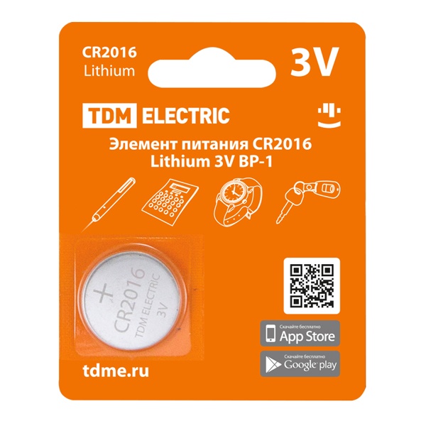 Батарейка CR2016 Lithium 3V (упаковка 40шт) TDM