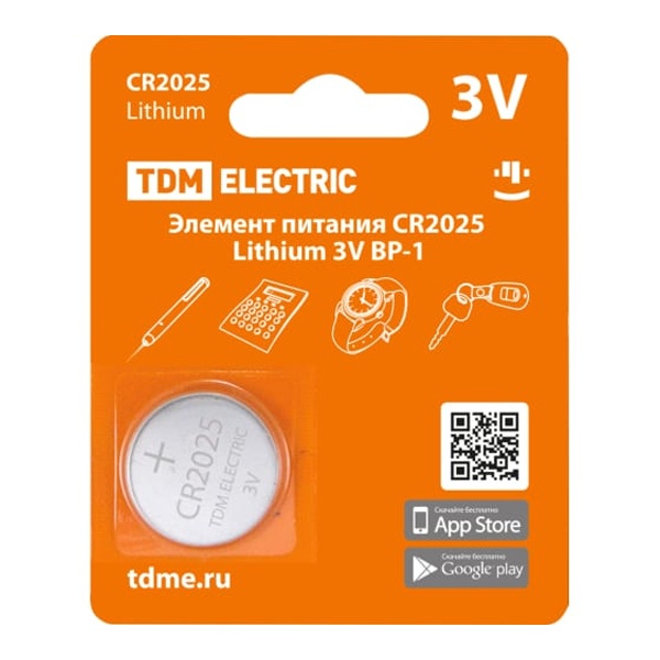 Батарейка CR2025 Lithium 3V (упаковка 40шт) TDM