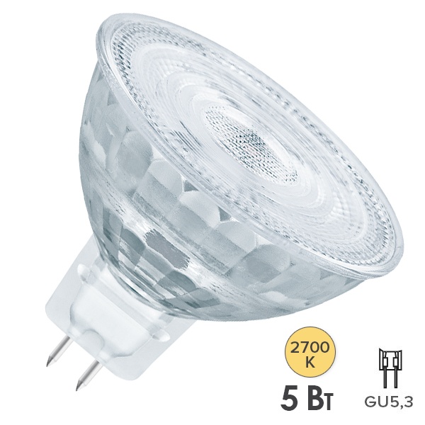Лампа светодиодная LED Superstar Plus MR16 5W/927 (35W) 2700K 12V GU5.3 36° DIM 350Lm стекло Osram