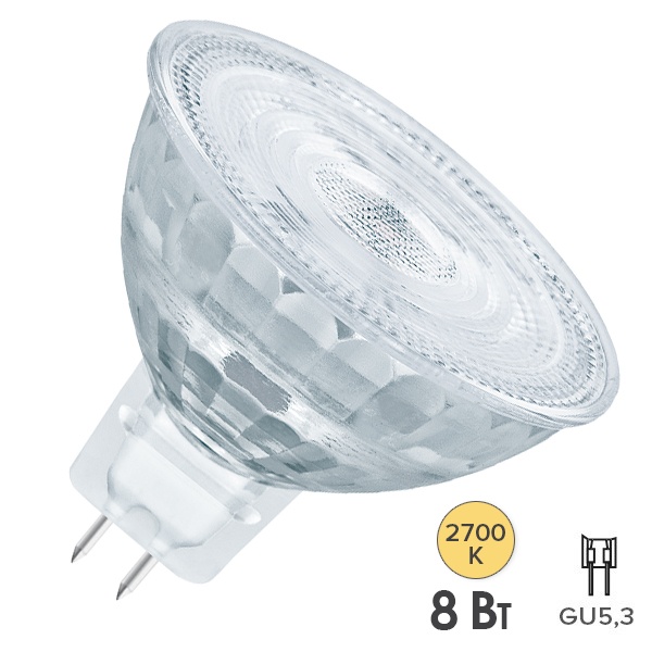 Лампа светодиодная LED Superstar Plus MR16 8W/927 (50W) 2700K 12V GU5.3 36° DIM 561Lm стекло Osram