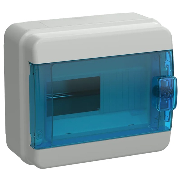 Щит накладной пластиковый КМПн-8 TEKFOR 8м белый синяя прозрачная дверь IP65 IEK (01-03-104)