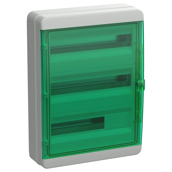 Щит накладной пластиковый КМПн-54 TEKFOR 54м белый зеленая прозрачная дверь IP65 IEK (01-03-062)