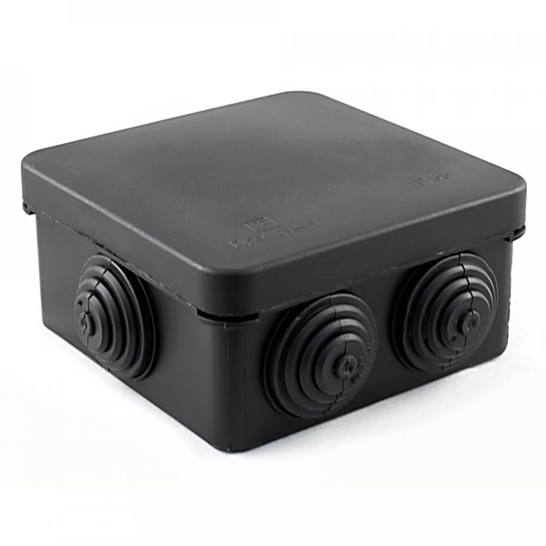 Коробка распаячная 80х80х40 мм для о/п безгалогенная (HF) черная [уп.105шт] IP55 Промрукав