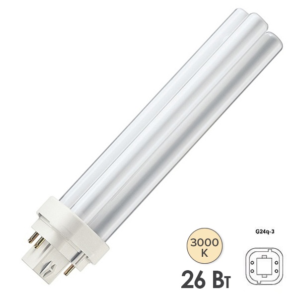 Лампа компактная люминесцентная MASTER PL-C 26W/830/4P 3000K G24q-3 тепло-белая Philips