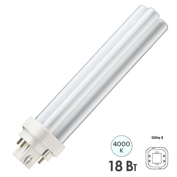 Лампа компактная люминесцентная MASTER PL-C 18W/840/4P 4000K G24q-2 холодно-белая Philips