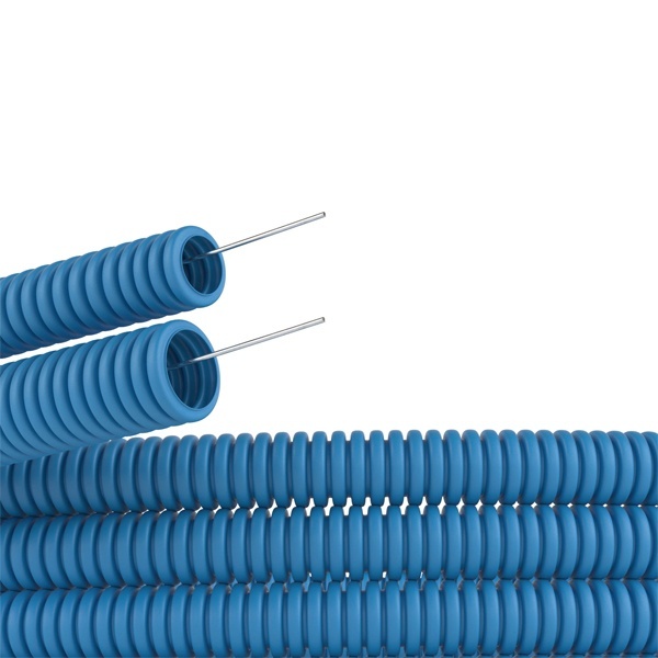 Труба гофрированная ППЛ 16 мм тяжёлая с протяжкой синяя [бухта 100м] DKC (гофра для кабеля)